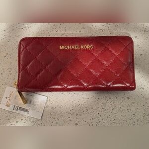 NWT Michael Kors Susannah Continental Red Quilted Wallet